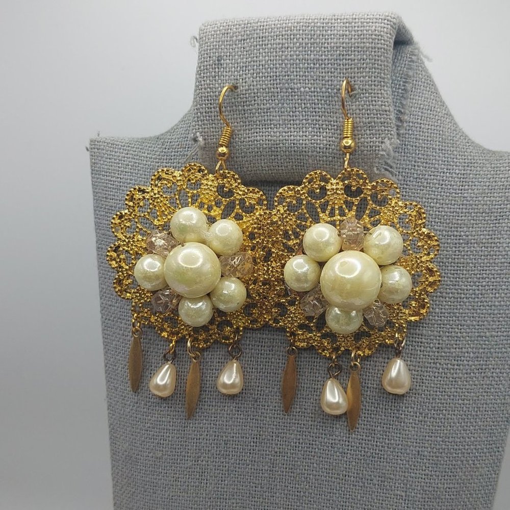 Gold and Faux Pearl Earrings